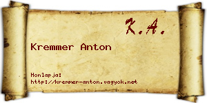 Kremmer Anton névjegykártya
